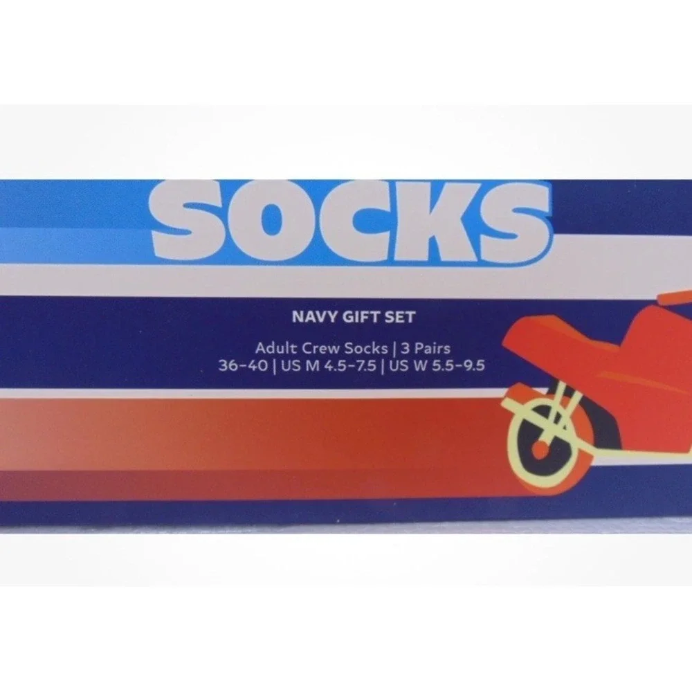 Happy Socks Motorcycles Stripes Crew Socks Unisex Novelty Pattern Colorful NIB